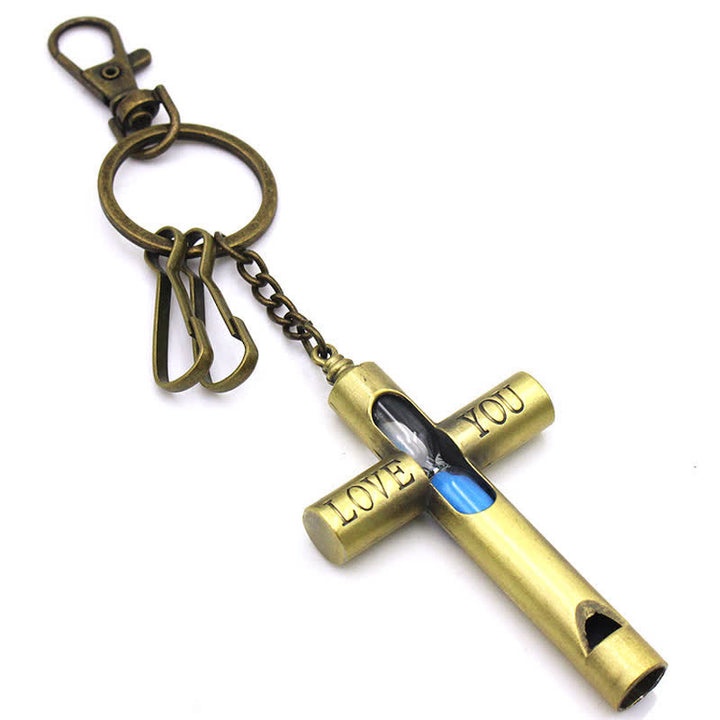 ''Love you'' Timeless Hourglass Cross Whistle Keychain - Blue - image 0