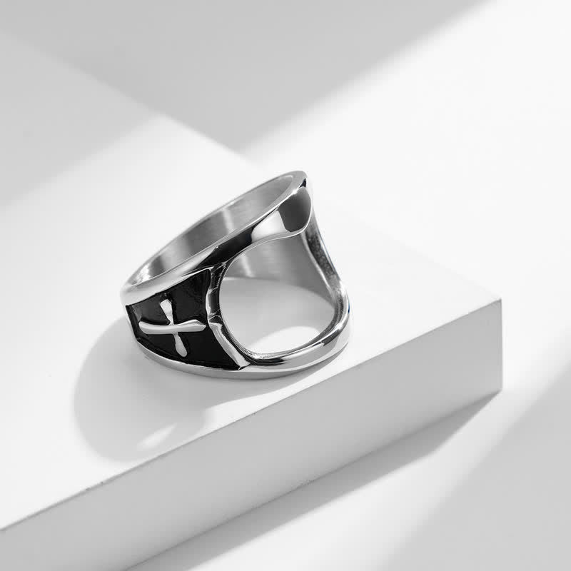 Functional Relief Cross Bottle Opener Ring