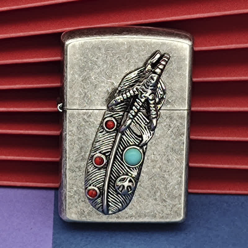 Eagle Claw Feather Faux Turquoise Refillable Kerosene Lighter