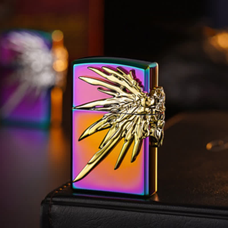 Three Sides 3D Wings Relief Refillable Butane Lighter - Colored & Gold - image 9