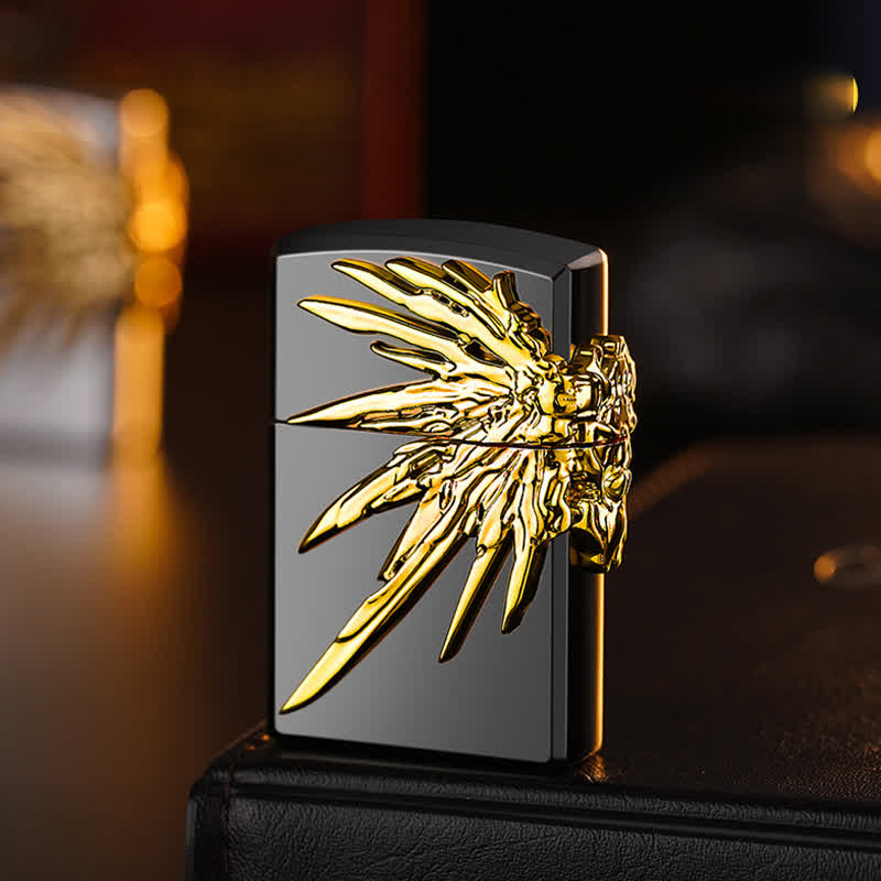 Three Sides 3D Wings Relief Refillable Butane Lighter - Black & Gold - image 1