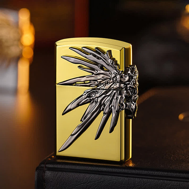 Three Sides 3D Wings Relief Refillable Butane Lighter - Gold & Gray - image 7