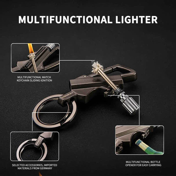 Portable Bottle Opener Keychain Matchstick Refillable Oil Lighter