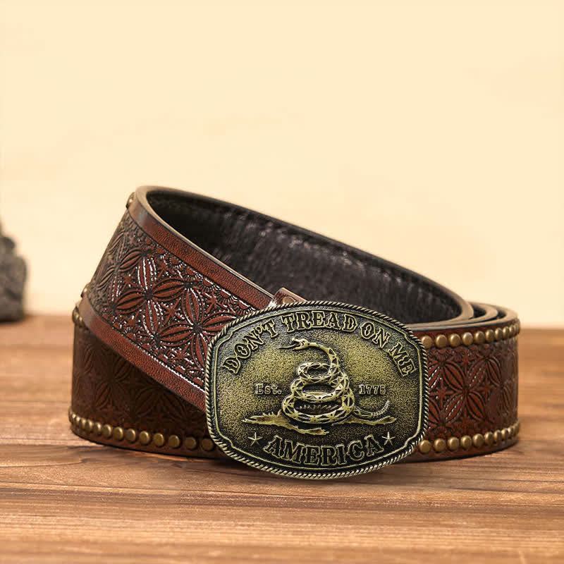 Men's DIY Antique Bronze Attitude Snake Buckle Leather Belt