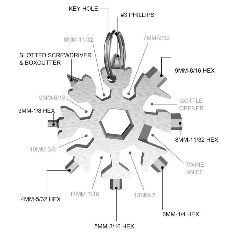 Multi-Tool 18-in-1 Snowflake Shape Spanner Keychain