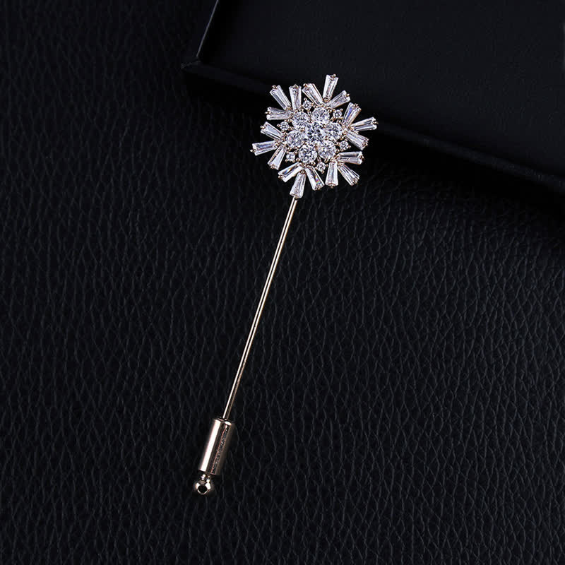 Sparkling Artificial Crystal Snowflake Flower Brooch - Champagne Gold - image 0