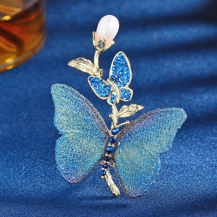 Women's Embroidered Art Butterfly Fresh Water Pearl Brooch