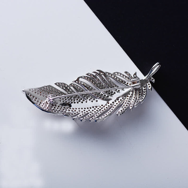 Women's Minimalist Silver Zircon Feather Brooch