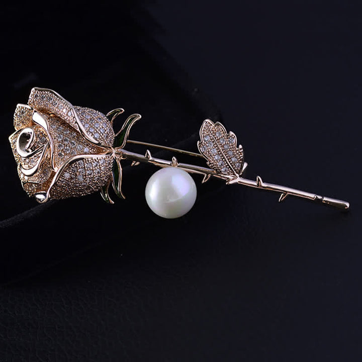 Women's Elegant Rose Flower Imitation Pearl Brooch