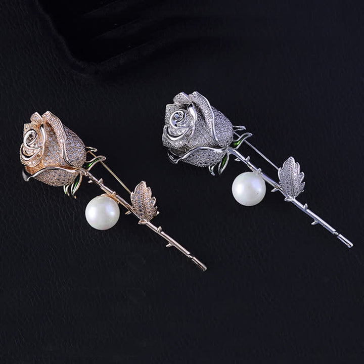 Women's Elegant Rose Flower Imitation Pearl Brooch