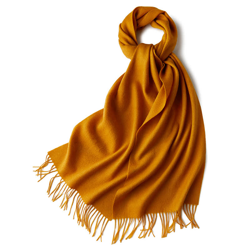 Unisex Simple Solid Color Pure Wool Fringed Scarf