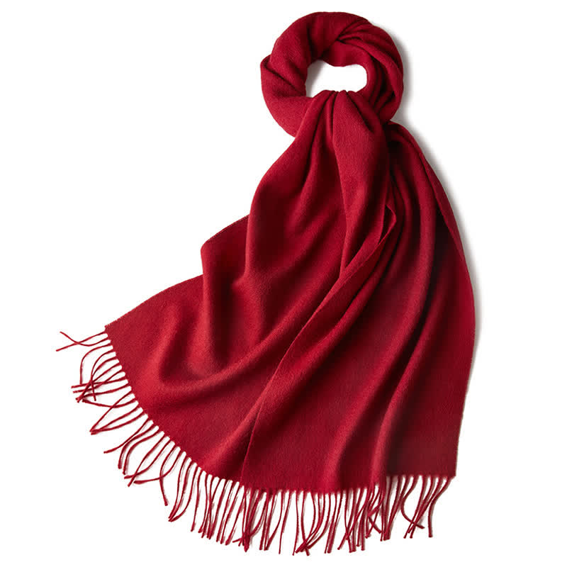 Unisex Simple Solid Color Pure Wool Fringed Scarf