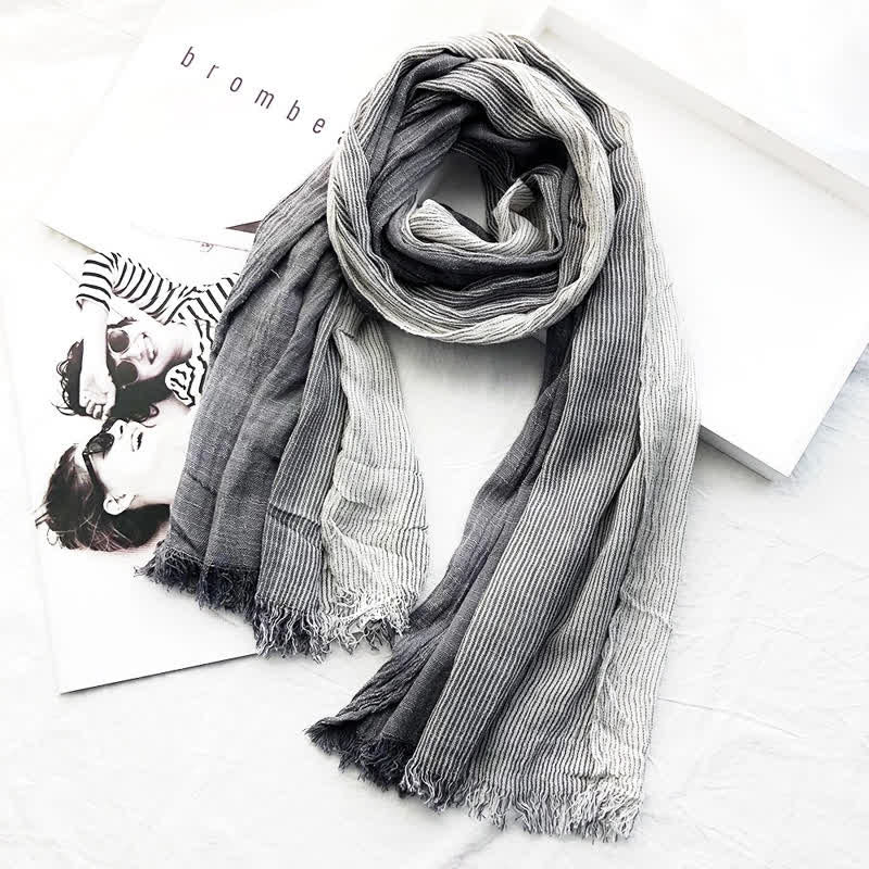 Unisex Striped Cotton Linen Spring Autumn Draped Scarf