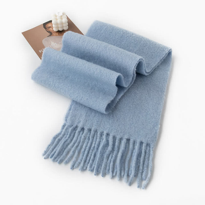 Unisex Thicken Solid Color Fringes Cashmere Scarf