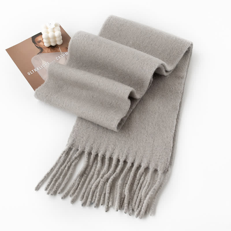 Unisex Thicken Solid Color Fringes Cashmere Scarf