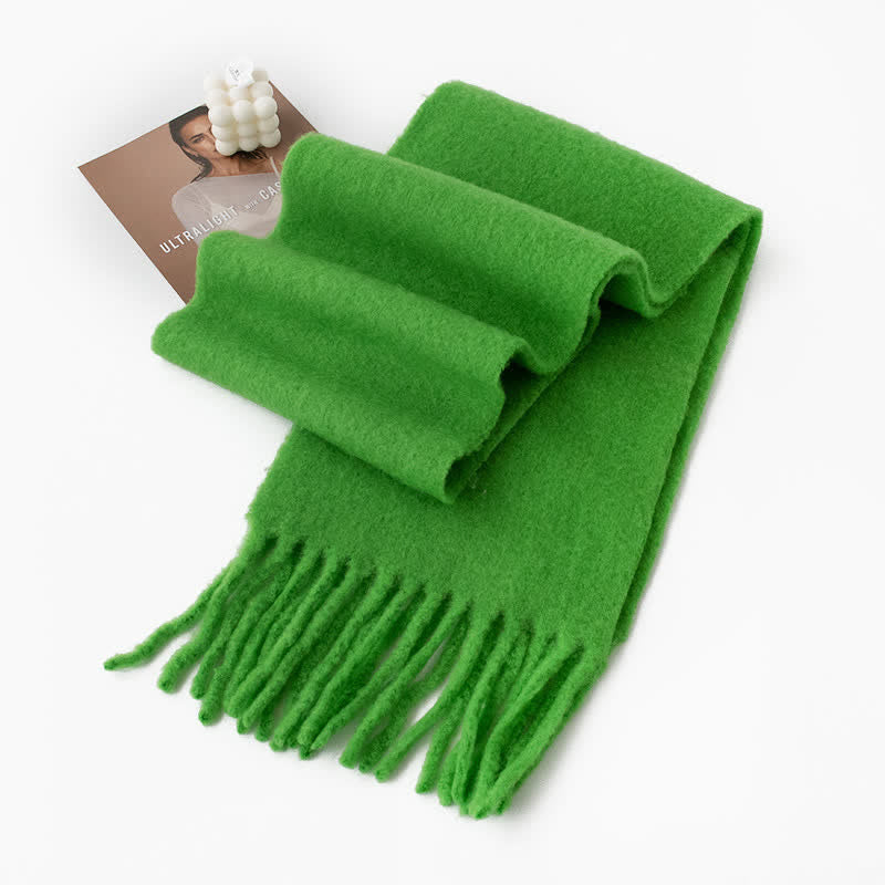 Unisex Thicken Solid Color Fringes Cashmere Scarf