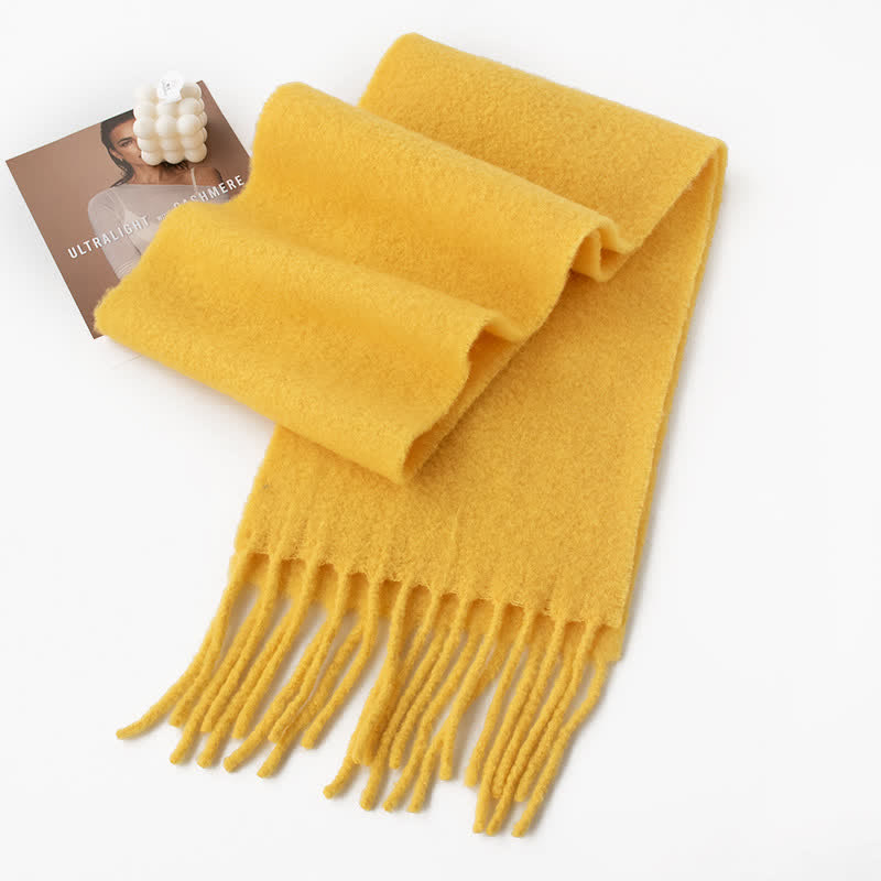 Unisex Thicken Solid Color Fringes Cashmere Scarf