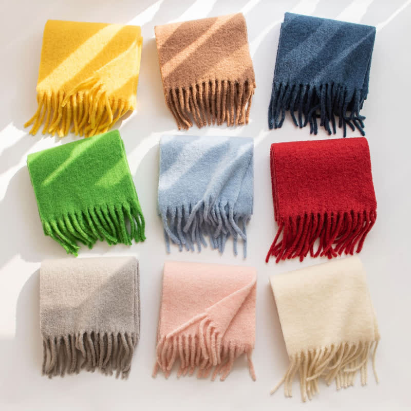 Unisex Thicken Solid Color Fringes Cashmere Scarf