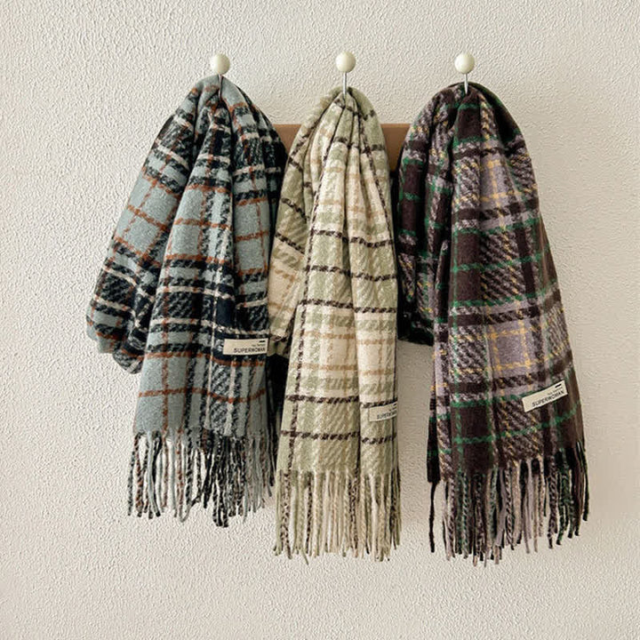 Unisex Winter Warm Tassel Plaid Oversized Scarf