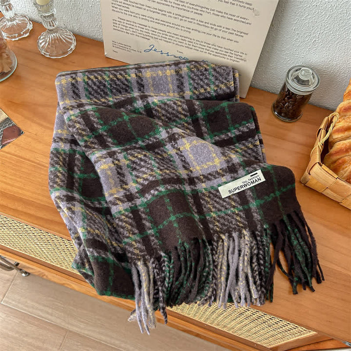 Unisex Winter Warm Tassel Plaid Oversized Scarf