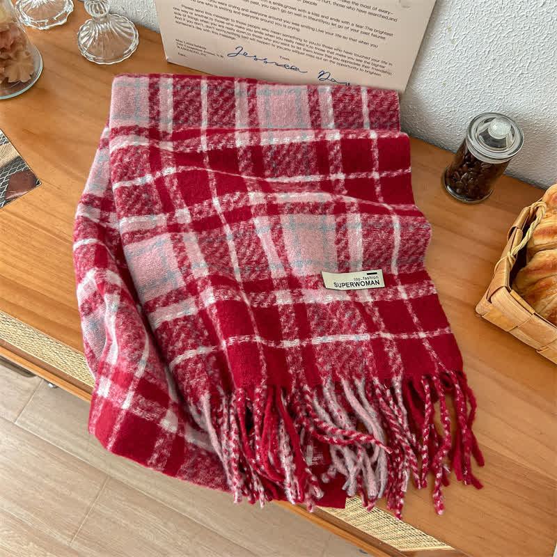 Unisex Winter Warm Tassel Plaid Oversized Scarf