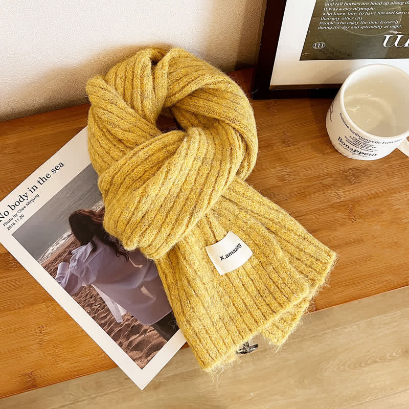 Unisex Cozy Knitted Solid Color Narrow Scarf