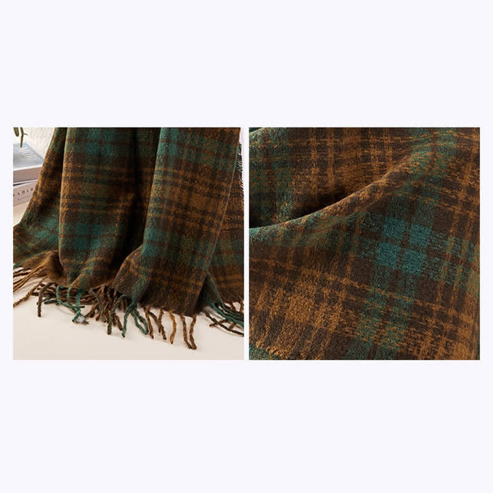 Unisex Luxury British Style Plaid Pattern Tassle Scarf