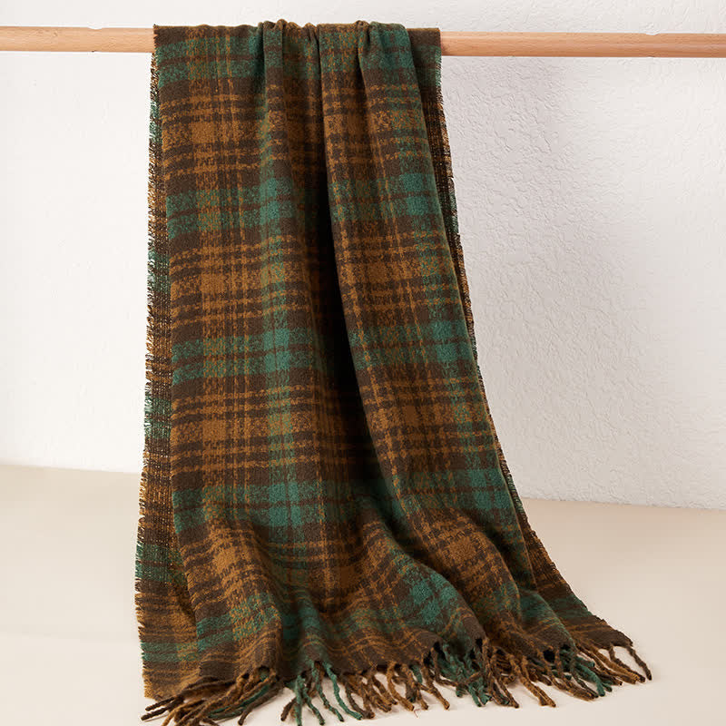 Unisex Luxury British Style Plaid Pattern Tassle Scarf