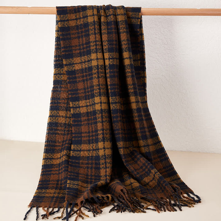 Unisex Luxury British Style Plaid Pattern Tassle Scarf