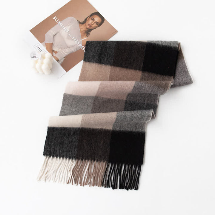 Unisex Color Blocking Plaid Cashmere Scarf