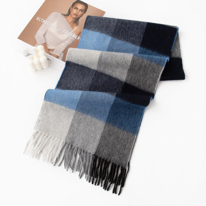 Unisex Color Blocking Plaid Cashmere Scarf