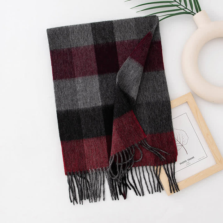 Unisex Color Blocking Plaid Cashmere Scarf