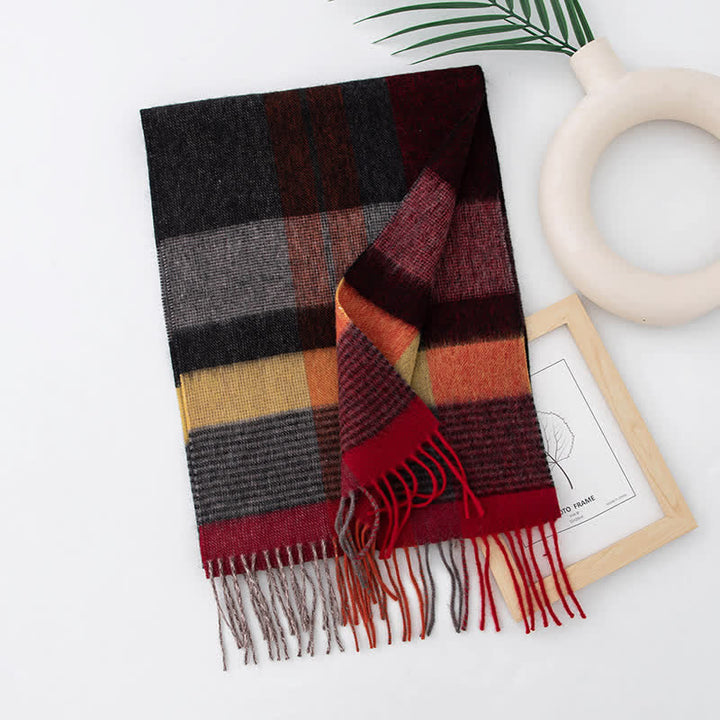 Unisex Color Blocking Plaid Cashmere Scarf