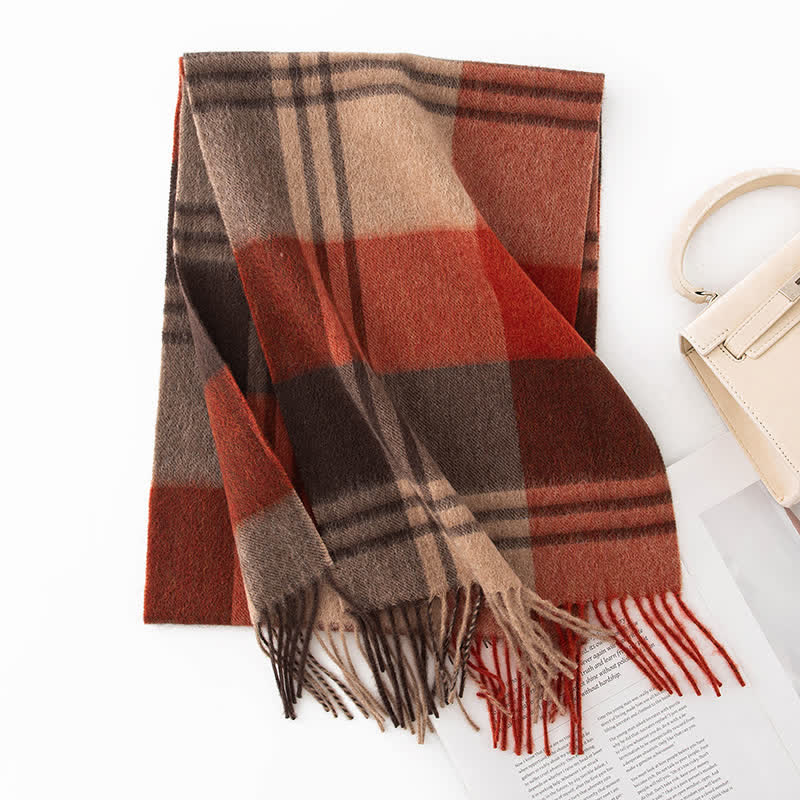 Unisex Color Blocking Plaid Cashmere Scarf