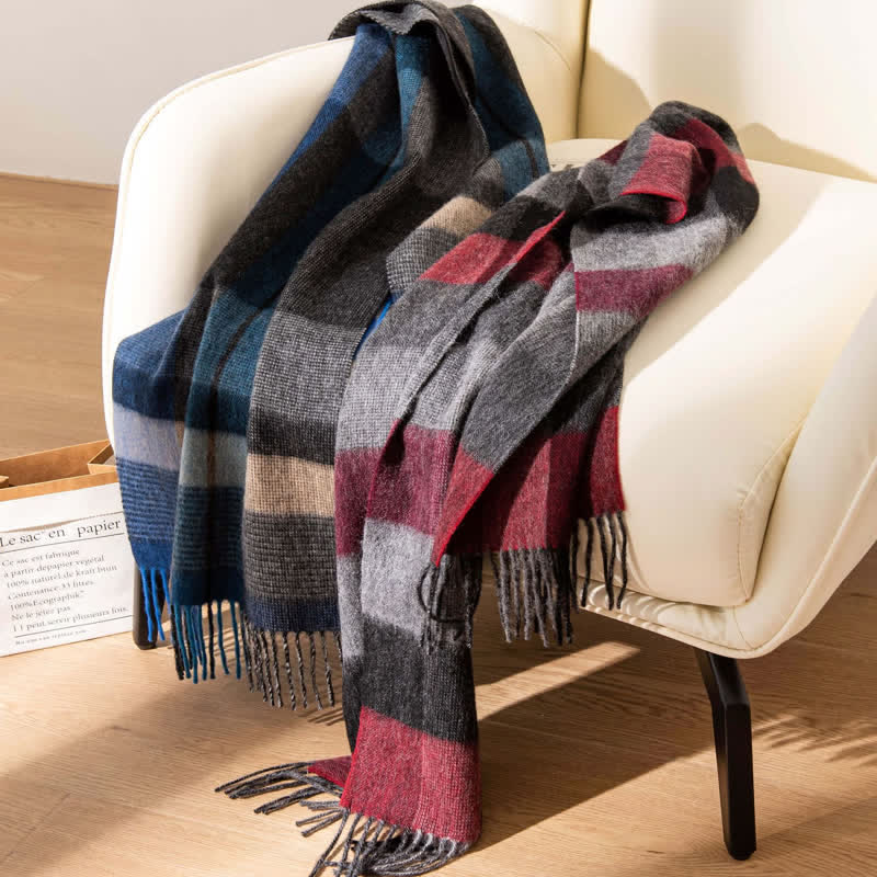 Unisex Color-Blocked Design Cashmere Scarf