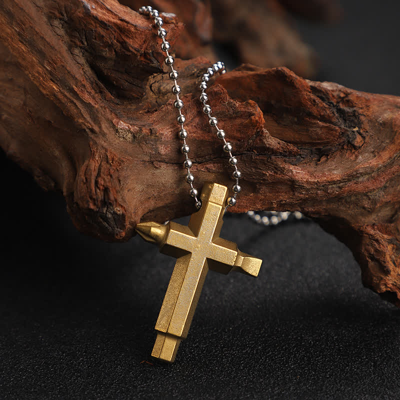 Cross EDC Screwdriver Necklace Pendant Keychain - Gold - image 0