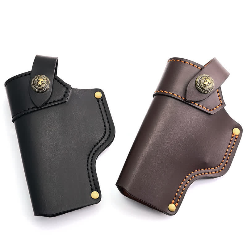 Lion Rivet Leather Holster With Retention Strap Belt Bag