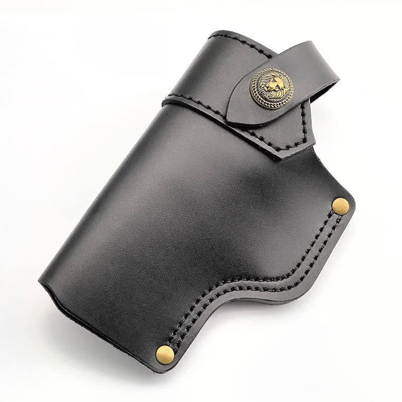 Lion Rivet Leather Holster With Retention Strap Belt Bag