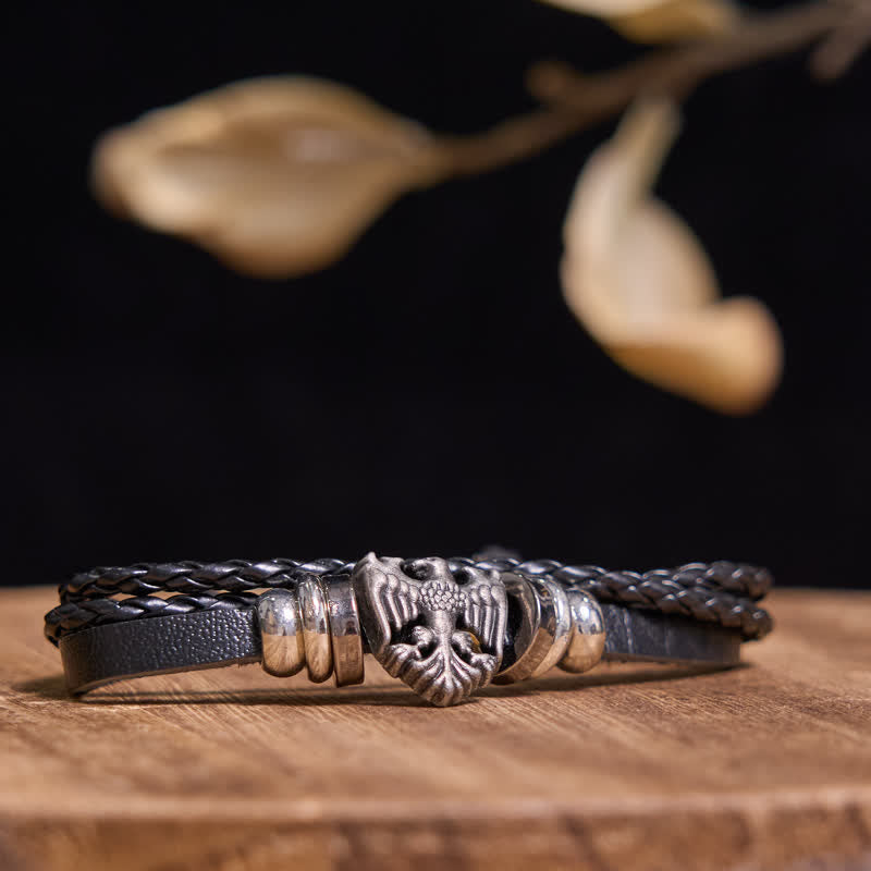 Fashion Skull Animal Head Poker Black Leather Bracelet