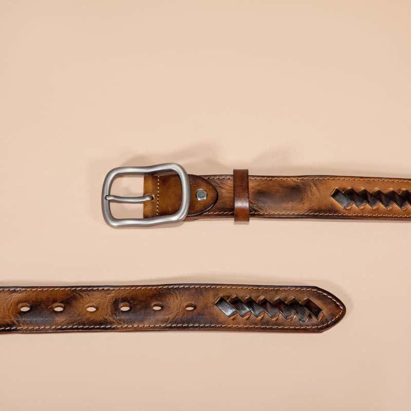 Retro Weave Patterns Design Cowhide Leather Belt