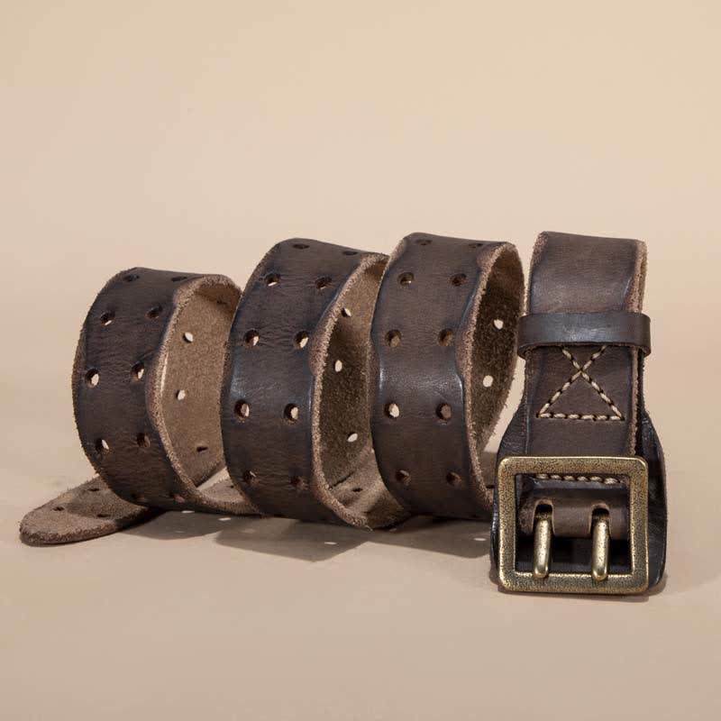 Timeless Square Buckle Double Prong Cowhide Leather Belt