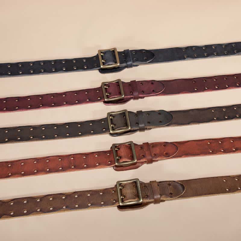 Timeless Square Buckle Double Prong Cowhide Leather Belt