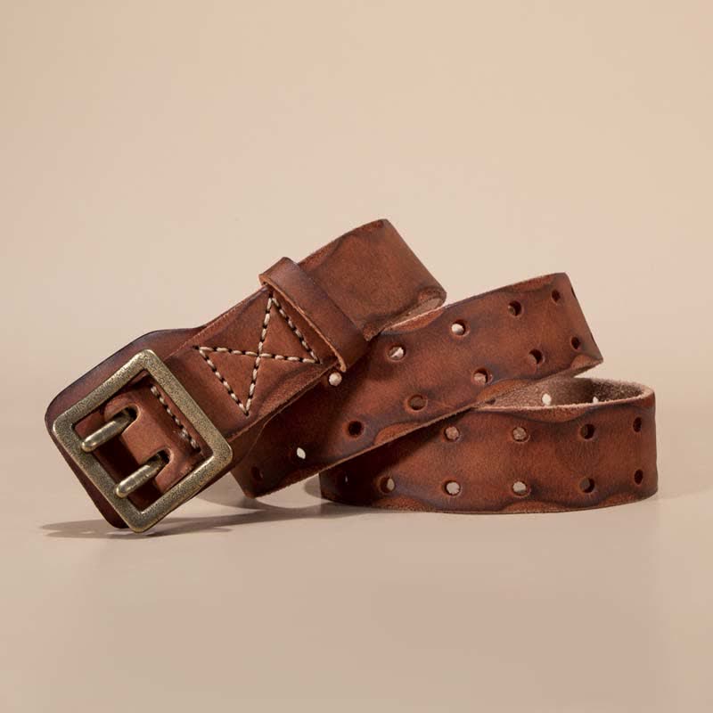 Timeless Square Buckle Double Prong Cowhide Leather Belt - Orange - 44 - image 4