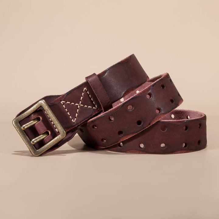 Timeless Square Buckle Double Prong Cowhide Leather Belt - Brown - 44 - image 3