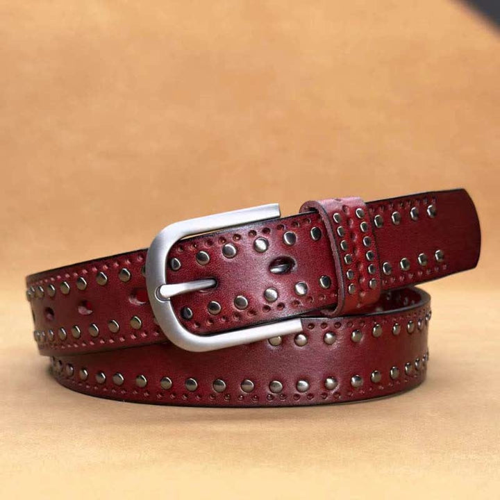 Ancient Pure Color Punk Metal Rivet Leather Belt