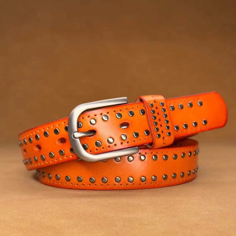 Ancient Pure Color Punk Metal Rivet Leather Belt