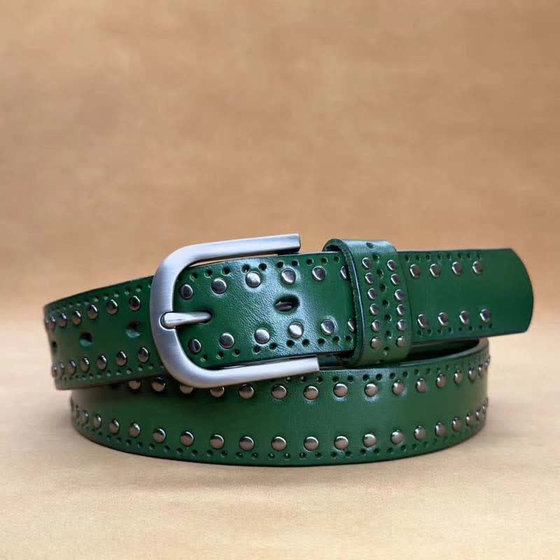 Ancient Pure Color Punk Metal Rivet Leather Belt