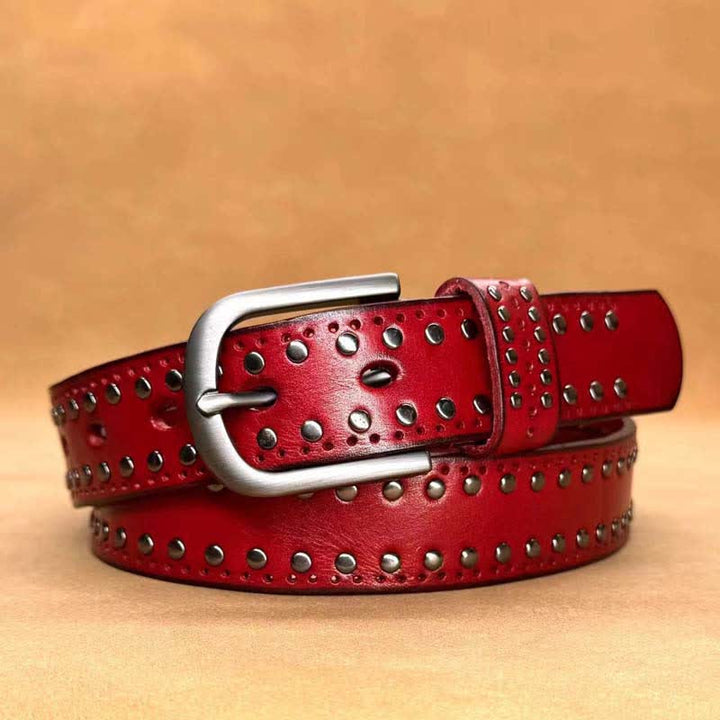 Ancient Pure Color Punk Metal Rivet Leather Belt