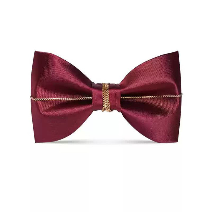 Men's Burgundy Metal Leaves Embellishment Bow Tie