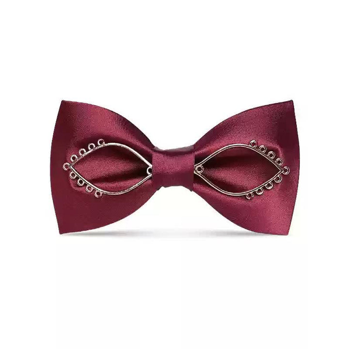 Men's Burgundy Metal Leaves Embellishment Bow Tie